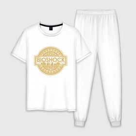 Мужская пижама хлопок с принтом Bioshock Golden Logo в Курске, 100% хлопок | брюки и футболка прямого кроя, без карманов, на брюках мягкая резинка на поясе и по низу штанин
 | bioshock infinite | little sister | биошок | большой папочка | винтаж | ретро | сестра