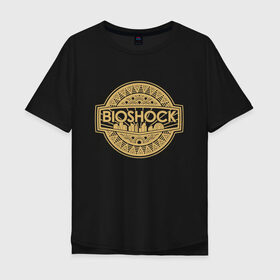 Мужская футболка хлопок Oversize с принтом Bioshock Golden Logo в Курске, 100% хлопок | свободный крой, круглый ворот, “спинка” длиннее передней части | Тематика изображения на принте: bioshock infinite | little sister | биошок | большой папочка | винтаж | ретро | сестра
