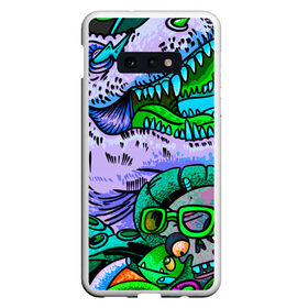 Чехол для Samsung S10E с принтом Рекс динозавр в Курске, Силикон | Область печати: задняя сторона чехла, без боковых панелей | динозавры | инопланетянин | космос | монстры | существа | тираннозавр