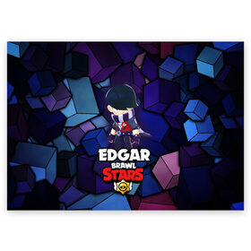 Поздравительная открытка с принтом BRAWL STARS EDGAR в Курске, 100% бумага | плотность бумаги 280 г/м2, матовая, на обратной стороне линовка и место для марки
 | 8 bit | brawl stars | byron | colette | crow | edgar | gale | leon | max | mr.p | sally leon | shark | virus 8 bit | werewolf leon | акула | байрон | берли | бравл старс | ворон | коллет | макс | оборотень | эдгар