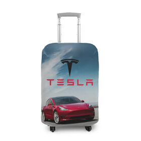 Чехол для чемодана 3D с принтом Tesla Model 3 в Курске, 86% полиэфир, 14% спандекс | двустороннее нанесение принта, прорези для ручек и колес | 3 | america | auto | car | electric | elon | model | motors | musk | tesla | usa | vehicle | авто | америка | илон | маск | модель | сша | тесла | электромобиль