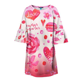 Детское платье 3D с принтом Самая любимая в Курске, 100% полиэстер | прямой силуэт, чуть расширенный к низу. Круглая горловина, на рукавах — воланы | кружки | любимая | макарон | макароны | макарун | пион | пионы | роза | розовое | розовый | розы | самая | сердечки | сердечко | сердца | сердце