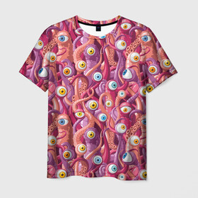 Мужская футболка 3D с принтом Щупальца с Глазами в Курске, 100% полиэфир | прямой крой, круглый вырез горловины, длина до линии бедер | cthulhu | monster | octopus | tentacles | ктулху | монстр | осьминог | тентакли | чудовище | щупальца