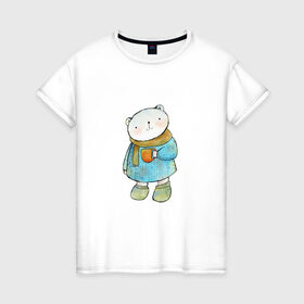 Женская футболка хлопок с принтом Медвежонок в Курске, 100% хлопок | прямой крой, круглый вырез горловины, длина до линии бедер, слегка спущенное плечо | берлога | зимняя спячка | мед | медведь | медвежонок | мишка