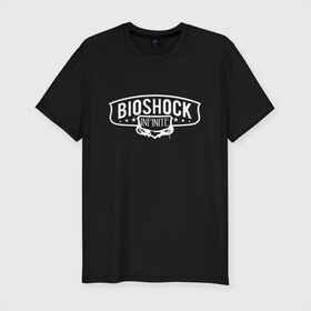 Мужская футболка хлопок Slim с принтом Bioshock Infinite Logo в Курске, 92% хлопок, 8% лайкра | приталенный силуэт, круглый вырез ворота, длина до линии бедра, короткий рукав | big daddy | bioshock infinite | little sister | биошок | большой папочка | винтаж | ретро | сестра
