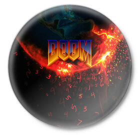 Значок с принтом DOOM MARS в Курске,  металл | круглая форма, металлическая застежка в виде булавки | doom | doom eternal | game | tegunvteg | демоны | дум | думгай | игры | марс | планета