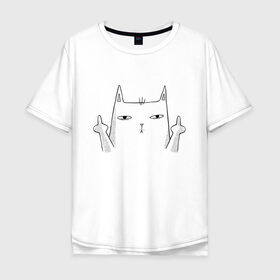 Мужская футболка хлопок Oversize с принтом Fuck You в Курске, 100% хлопок | свободный крой, круглый ворот, “спинка” длиннее передней части | Тематика изображения на принте: animal | art | cat | gesture | арт | жест | животное | кот