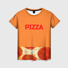 Женская футболка 3D с принтом Pizza в Курске, 100% полиэфир ( синтетическое хлопкоподобное полотно) | прямой крой, круглый вырез горловины, длина до линии бедер | Тематика изображения на принте: еда. | пепперони | пицца