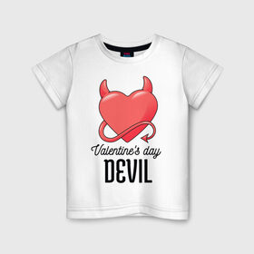 Детская футболка хлопок с принтом Valentines Day Devil в Курске, 100% хлопок | круглый вырез горловины, полуприлегающий силуэт, длина до линии бедер | Тематика изображения на принте: art | devil | heart | holiday | valentines day | арт | день влюбленных | день святого валентина | дьявол | праздник | сердце