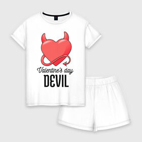 Женская пижама с шортиками хлопок с принтом Valentines Day Devil в Курске, 100% хлопок | футболка прямого кроя, шорты свободные с широкой мягкой резинкой | Тематика изображения на принте: art | devil | heart | holiday | valentines day | арт | день влюбленных | день святого валентина | дьявол | праздник | сердце