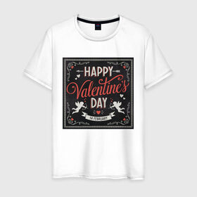 Мужская футболка хлопок с принтом Happy Valentines Day в Курске, 100% хлопок | прямой крой, круглый вырез горловины, длина до линии бедер, слегка спущенное плечо. | happy valentines day | heart | holidays | valentines day | день святого валентина | надписи | праздники | сердце | черный квадрат