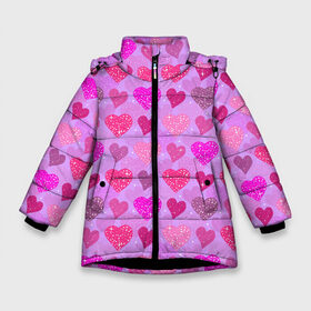 Зимняя куртка для девочек 3D с принтом Розовые сердечки в Курске, ткань верха — 100% полиэстер; подклад — 100% полиэстер, утеплитель — 100% полиэстер. | длина ниже бедра, удлиненная спинка, воротник стойка и отстегивающийся капюшон. Есть боковые карманы с листочкой на кнопках, утяжки по низу изделия и внутренний карман на молнии. 

Предусмотрены светоотражающий принт на спинке, радужный светоотражающий элемент на пуллере молнии и на резинке для утяжки. | 14 февраля | 8 марта | love | девочки | день святого валентина | женская | любовь | подружке | сердечки