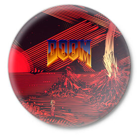Значок с принтом DOOM / ДУМ (S) в Курске,  металл | круглая форма, металлическая застежка в виде булавки | doom | doom eternal | game | tegunvteg | демоны | дум | думгай | игры | марс | планета