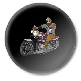 Значок с принтом Богатырь в Курске,  металл | круглая форма, металлическая застежка в виде булавки | авто | байкеры | богатырь | былины | дороги | металл | мотоцикл | панки | рок | сказки