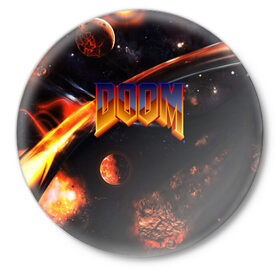 Значок с принтом DOOM / ДУМ (S) в Курске,  металл | круглая форма, металлическая застежка в виде булавки | doom | doom eternal | game | tegunvteg | демоны | дум | игры | марс