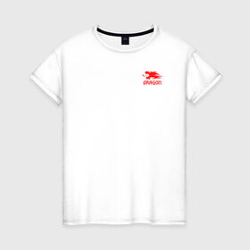 Женская футболка хлопок с принтом красный дракон в Курске, 100% хлопок | прямой крой, круглый вырез горловины, длина до линии бедер, слегка спущенное плечо | дракон | иностранные языки | клыки | когти | мифические животные | надпись | тест