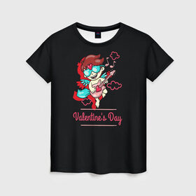 Женская футболка 3D с принтом Valentines Day в Курске, 100% полиэфир ( синтетическое хлопкоподобное полотно) | прямой крой, круглый вырез горловины, длина до линии бедер | angel | cupid | day | happy | heart | love | rose | valentine | valentines | ангел | валентин | валентина | валентинка | день | купидон | любовь | святого | святой | сердце