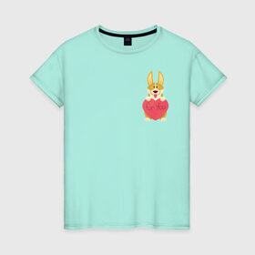 Женская футболка хлопок с принтом Корги и любовь в Курске, 100% хлопок | прямой крой, круглый вырез горловины, длина до линии бедер, слегка спущенное плечо | валентинка | влюбленный | для тебя | корги | праздник | собака