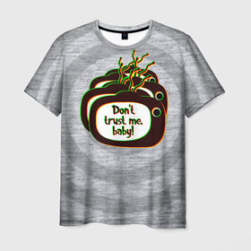 Мужская футболка 3D с принтом Dont trust TV в Курске, 100% полиэфир | прямой крой, круглый вырез горловины, длина до линии бедер | Тематика изображения на принте: tv | зомбоящик | психоделика | телевизор | телек