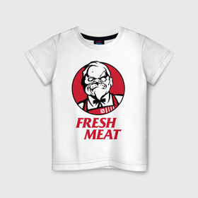 Детская футболка хлопок с принтом Pudge Dota Fresh Meat Пудж в Курске, 100% хлопок | круглый вырез горловины, полуприлегающий силуэт, длина до линии бедер | dota | dota2 | fresh meat | kfc | pudge | red | дота | дота2 | красный | кфс | падж | паджерс | паджик | пудж | свежее мясо | хук