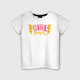 Детская футболка хлопок с принтом girl power в Курске, 100% хлопок | круглый вырез горловины, полуприлегающий силуэт, длина до линии бедер | 8 марта | girl power | весна | девушке | женская сила | женский | мама | подарок | тренд | феминизм | цветы