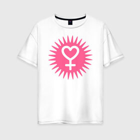 Женская футболка хлопок Oversize с принтом женский символ в Курске, 100% хлопок | свободный крой, круглый ворот, спущенный рукав, длина до линии бедер
 | 8 марта | girl power | весна | девушке | женская сила | женский | мама | подарок | тренд | феминизм | цветы