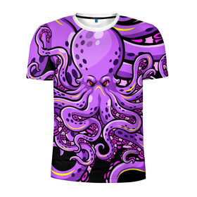 Мужская футболка 3D спортивная с принтом Кровожадный осьминог в Курске, 100% полиэстер с улучшенными характеристиками | приталенный силуэт, круглая горловина, широкие плечи, сужается к линии бедра | Тематика изображения на принте: art | octopus | арт | глаза | голова | животные | красные | монстр | осьминог | щупальца