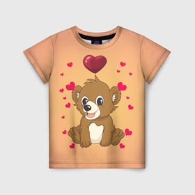 Детская футболка 3D с принтом Медвежонок в Курске, 100% гипоаллергенный полиэфир | прямой крой, круглый вырез горловины, длина до линии бедер, чуть спущенное плечо, ткань немного тянется | bear | day | heart | love | romantic | valentine | valentines | амур | валентина | влюбленные | влюбленных | всех | день | купидон | любовь | медведь | медвежонок | романтика | романтичность | святого | сердечки | сердечко