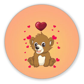 Коврик для мышки круглый с принтом Медвежонок в Курске, резина и полиэстер | круглая форма, изображение наносится на всю лицевую часть | bear | day | heart | love | romantic | valentine | valentines | амур | валентина | влюбленные | влюбленных | всех | день | купидон | любовь | медведь | медвежонок | романтика | романтичность | святого | сердечки | сердечко