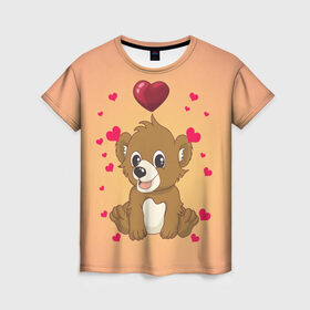 Женская футболка 3D с принтом Медвежонок в Курске, 100% полиэфир ( синтетическое хлопкоподобное полотно) | прямой крой, круглый вырез горловины, длина до линии бедер | bear | day | heart | love | romantic | valentine | valentines | амур | валентина | влюбленные | влюбленных | всех | день | купидон | любовь | медведь | медвежонок | романтика | романтичность | святого | сердечки | сердечко