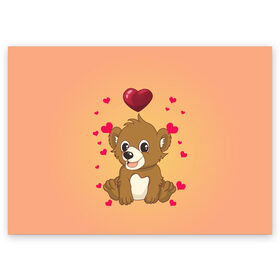 Поздравительная открытка с принтом Медвежонок в Курске, 100% бумага | плотность бумаги 280 г/м2, матовая, на обратной стороне линовка и место для марки
 | bear | day | heart | love | romantic | valentine | valentines | амур | валентина | влюбленные | влюбленных | всех | день | купидон | любовь | медведь | медвежонок | романтика | романтичность | святого | сердечки | сердечко