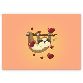 Поздравительная открытка с принтом Ленивец в Курске, 100% бумага | плотность бумаги 280 г/м2, матовая, на обратной стороне линовка и место для марки
 | day | heart | love | romantic | sluggard | valentine | valentines | амур | валентина | влюбленные | влюбленных | всех | день | купидон | ленивец | любовь | романтика | романтичность | святого | сердечки | сердечко | сердце