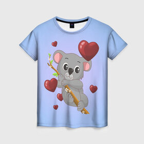 Женская футболка 3D с принтом Коала в Курске, 100% полиэфир ( синтетическое хлопкоподобное полотно) | прямой крой, круглый вырез горловины, длина до линии бедер | day | heart | koala | love | romantic | valentine | valentines | амур | валентина | влюбленные | влюбленных | всех | день | коала | купидон | любовь | романтика | романтичность | святого | сердечки | сердечко | сердце