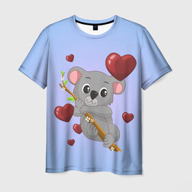 Мужская футболка 3D с принтом Коала в Курске, 100% полиэфир | прямой крой, круглый вырез горловины, длина до линии бедер | day | heart | koala | love | romantic | valentine | valentines | амур | валентина | влюбленные | влюбленных | всех | день | коала | купидон | любовь | романтика | романтичность | святого | сердечки | сердечко | сердце