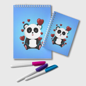 Блокнот с принтом Панда в Курске, 100% бумага | 48 листов, плотность листов — 60 г/м2, плотность картонной обложки — 250 г/м2. Листы скреплены удобной пружинной спиралью. Цвет линий — светло-серый
 | Тематика изображения на принте: day | heart | love | panda | romantic | valentine | valentines | амур | валентина | влюбленные | влюбленных | всех | день | купидон | любовь | романтика | романтичность | святого | сердечки | сердечко | сердце