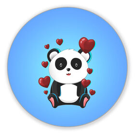 Коврик для мышки круглый с принтом Панда в Курске, резина и полиэстер | круглая форма, изображение наносится на всю лицевую часть | day | heart | love | panda | romantic | valentine | valentines | амур | валентина | влюбленные | влюбленных | всех | день | купидон | любовь | романтика | романтичность | святого | сердечки | сердечко | сердце