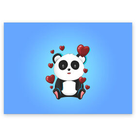 Поздравительная открытка с принтом Панда в Курске, 100% бумага | плотность бумаги 280 г/м2, матовая, на обратной стороне линовка и место для марки
 | day | heart | love | panda | romantic | valentine | valentines | амур | валентина | влюбленные | влюбленных | всех | день | купидон | любовь | романтика | романтичность | святого | сердечки | сердечко | сердце