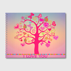 Альбом для рисования с принтом Дерево любви признание в Курске, 100% бумага
 | матовая бумага, плотность 200 мг. | Тематика изображения на принте: бабочки | дерево | деревце | любовь | признание | розовый | романтика | сердечки | цветочки