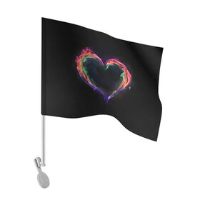 Флаг для автомобиля с принтом пламенное сердце на черном в Курске, 100% полиэстер | Размер: 30*21 см | любовь | огонь | пламя | пылает | радужный огонь | сердечко | сердце | темный фон | чувства