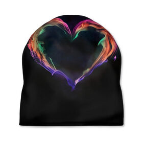 Шапка 3D с принтом пламенное сердце на черном в Курске, 100% полиэстер | универсальный размер, печать по всей поверхности изделия | любовь | огонь | пламя | пылает | радужный огонь | сердечко | сердце | темный фон | чувства