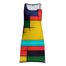 Платье-майка 3D с принтом абстрактные фигуры цвета в Курске, 100% полиэстер | полуприлегающий силуэт, широкие бретели, круглый вырез горловины, удлиненный подол сзади. | абстракция | геометрия | краски | кубизм | линии | под все | прямоугольники | современное искусство | текстуры | тренды | фигуры | цвета | яркий