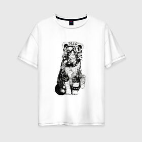 Женская футболка хлопок Oversize с принтом Боевой Котяра Кот в Курске, 100% хлопок | свободный крой, круглый ворот, спущенный рукав, длина до линии бедер
 | cat | кот | котенок | котик | коты | кошечка | кошка | кошки | летчик