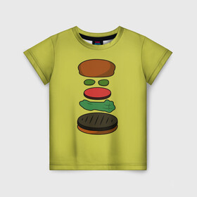 Детская футболка 3D с принтом Бургер в разборе в Курске, 100% гипоаллергенный полиэфир | прямой крой, круглый вырез горловины, длина до линии бедер, чуть спущенное плечо, ткань немного тянется | Тематика изображения на принте: fastfood | food | pattern | бургер | бургер кинг | гамбургер | еда | макдональдс | паттерн | фастфуд