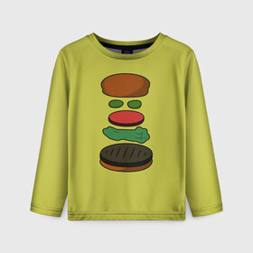 Детский лонгслив 3D с принтом Бургер в разборе в Курске, 100% полиэстер | длинные рукава, круглый вырез горловины, полуприлегающий силуэт
 | fastfood | food | pattern | бургер | бургер кинг | гамбургер | еда | макдональдс | паттерн | фастфуд