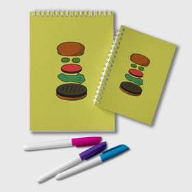 Блокнот с принтом Бургер в разборе в Курске, 100% бумага | 48 листов, плотность листов — 60 г/м2, плотность картонной обложки — 250 г/м2. Листы скреплены удобной пружинной спиралью. Цвет линий — светло-серый
 | Тематика изображения на принте: fastfood | food | pattern | бургер | бургер кинг | гамбургер | еда | макдональдс | паттерн | фастфуд