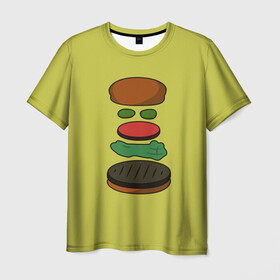 Мужская футболка 3D с принтом Бургер в разборе в Курске, 100% полиэфир | прямой крой, круглый вырез горловины, длина до линии бедер | fastfood | food | pattern | бургер | бургер кинг | гамбургер | еда | макдональдс | паттерн | фастфуд