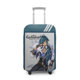 Чехол для чемодана 3D с принтом Кэйа - Genshin Impact в Курске, 86% полиэфир, 14% спандекс | двустороннее нанесение принта, прорези для ручек и колес | genshin impact | геншин | игра | игровой | кавайный | крио | кэйа | кэйа олберич | манга | персонаж | подарок | синий