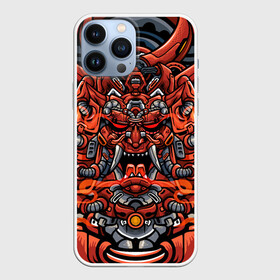 Чехол для iPhone 13 Pro Max с принтом Cyber Samurai в Курске,  |  | Тематика изображения на принте: cyberpunk | evil | head | mask | mechanical | rage | robot | skull | арт | гнев | голова | демон | дьявол | злой | киберпанк | маска | механический | монстр | робот | рога | самурай | череп