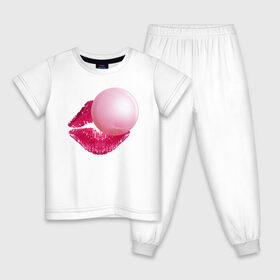 Детская пижама хлопок с принтом BubbleGum Lips в Курске, 100% хлопок |  брюки и футболка прямого кроя, без карманов, на брюках мягкая резинка на поясе и по низу штанин
 | bubble | bubblegum | day | gum | heart | kiss | lips | love | romantic | valentine | valentines | амур | валентина | влюбленные | влюбленных | всех | губы | день | жвачка | любовь | поцелуй | романтика | романтичность | святого | сердечк