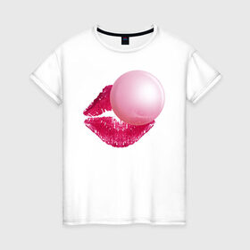 Женская футболка хлопок с принтом BubbleGum Lips в Курске, 100% хлопок | прямой крой, круглый вырез горловины, длина до линии бедер, слегка спущенное плечо | bubble | bubblegum | day | gum | heart | kiss | lips | love | romantic | valentine | valentines | амур | валентина | влюбленные | влюбленных | всех | губы | день | жвачка | любовь | поцелуй | романтика | романтичность | святого | сердечк